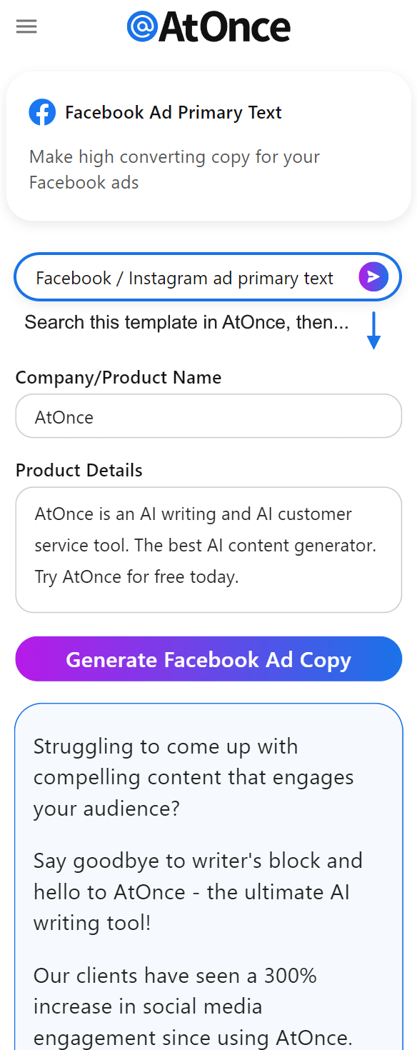 AtOnce AI copywriting software